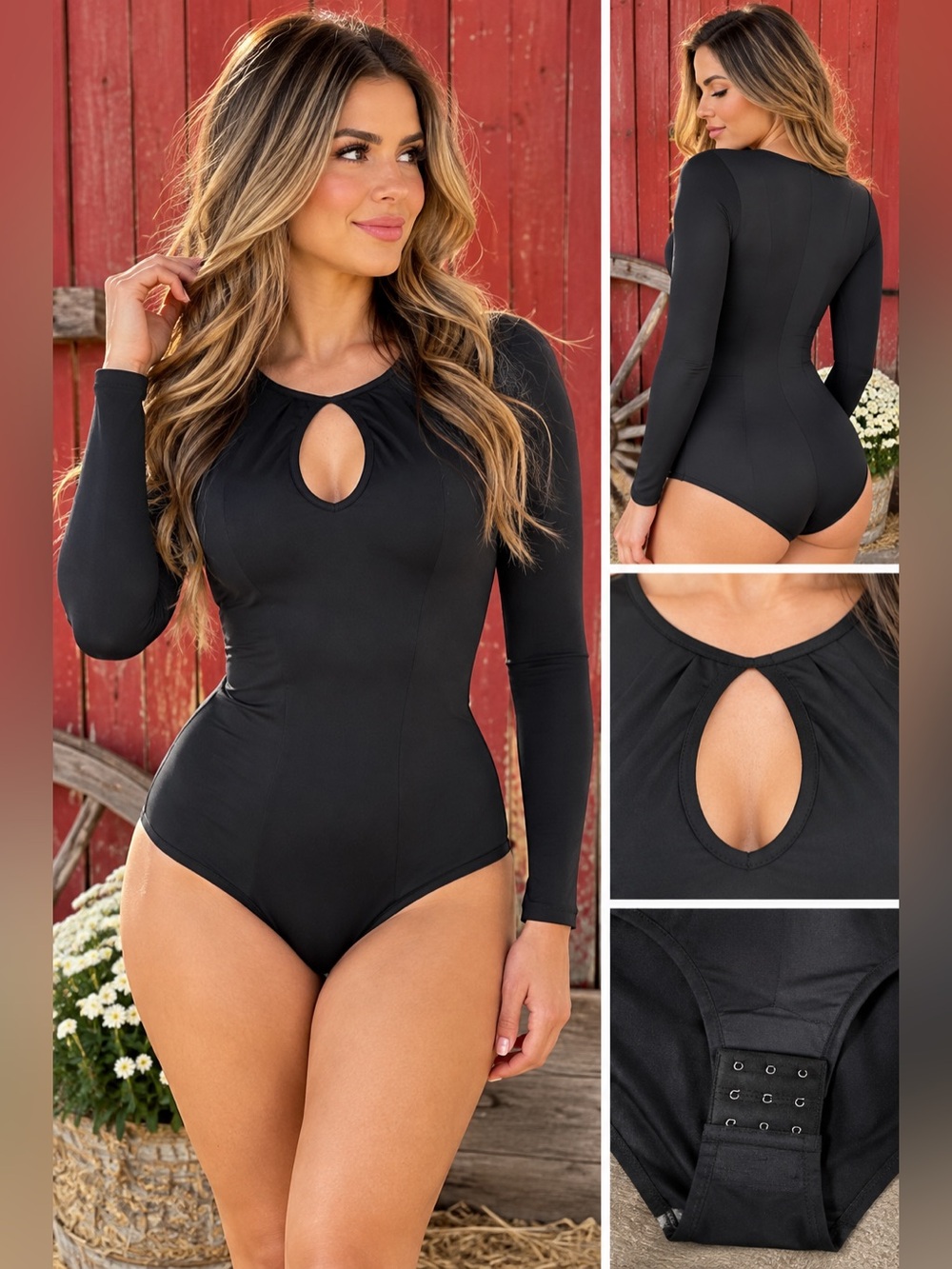 CYSM Margo Style 5 Black Shapewear Bodysuit Long Sleeve Panty S/M